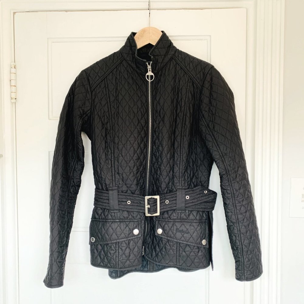 Barbour Cavalry Flyweight Quilted Jacket, Belted - Women’s 6, Black